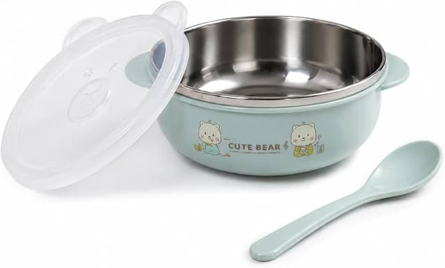 Baby Feeding Bowl with Lids Stainless Steel Insulated Bowl Spoon - Medium